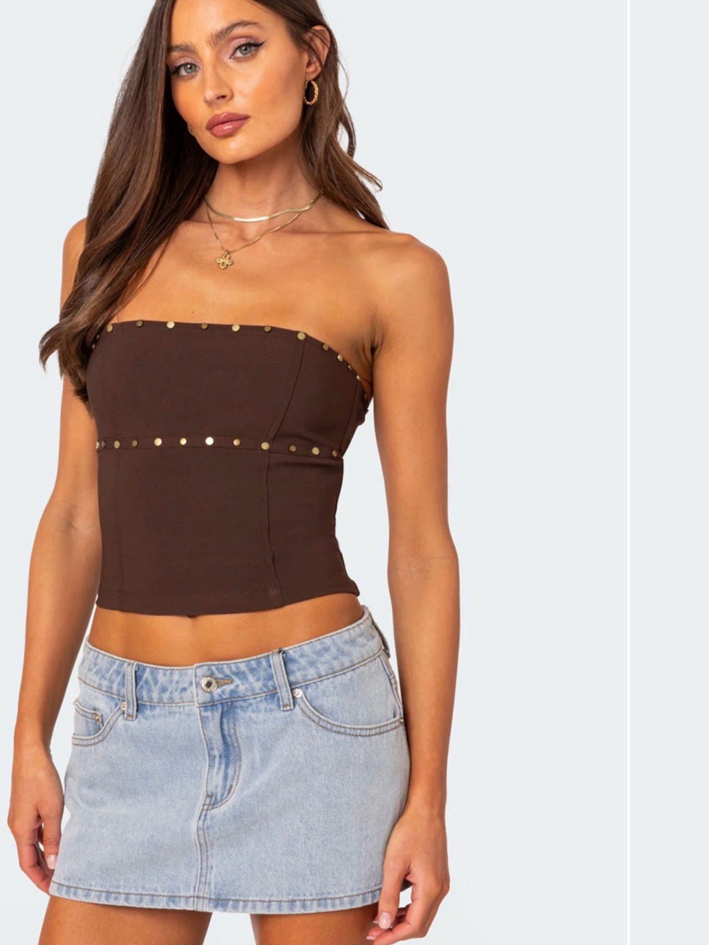Strapless Brown Studded Women's top from Edikted. Size S. Corset style back.
